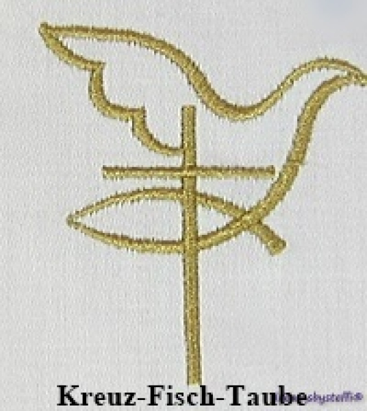 Motiv gestickt gold Kreuz-Fisch-Taube